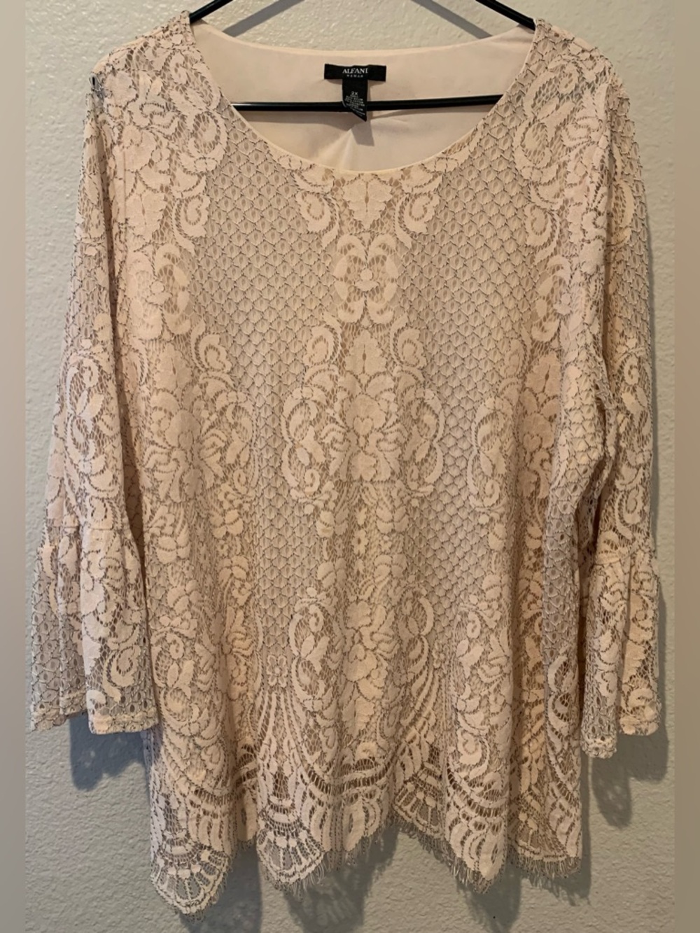 Alfani Beige Lace Scoop Neck Blouse